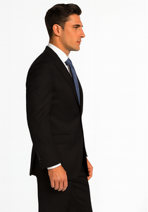 2 BUTTON COLOR BLACK WITH PINSTRIPE Men's SUIT VENT BACK JACKET STYLE WITH 1 PLEATED PANTS Online Discount Fashion Sale