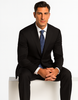 2 BUTTON COLOR BLACK WITH PINSTRIPE Men's SUIT VENT BACK JACKET STYLE WITH 1 PLEATED PANTS Online Discount Fashion Sale - Image 4