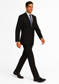 2 BUTTON COLOR BLACK WITH PINSTRIPE Men's SUIT VENT BACK JACKET STYLE WITH 1 PLEATED PANTS Online Discount Fashion Sale - Image 5