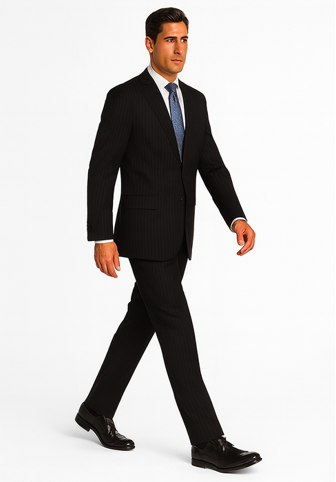 2 BUTTON COLOR BLACK WITH PINSTRIPE Men's SUIT VENT BACK JACKET STYLE WITH 1 PLEATED PANTS Online Discount Fashion Sale