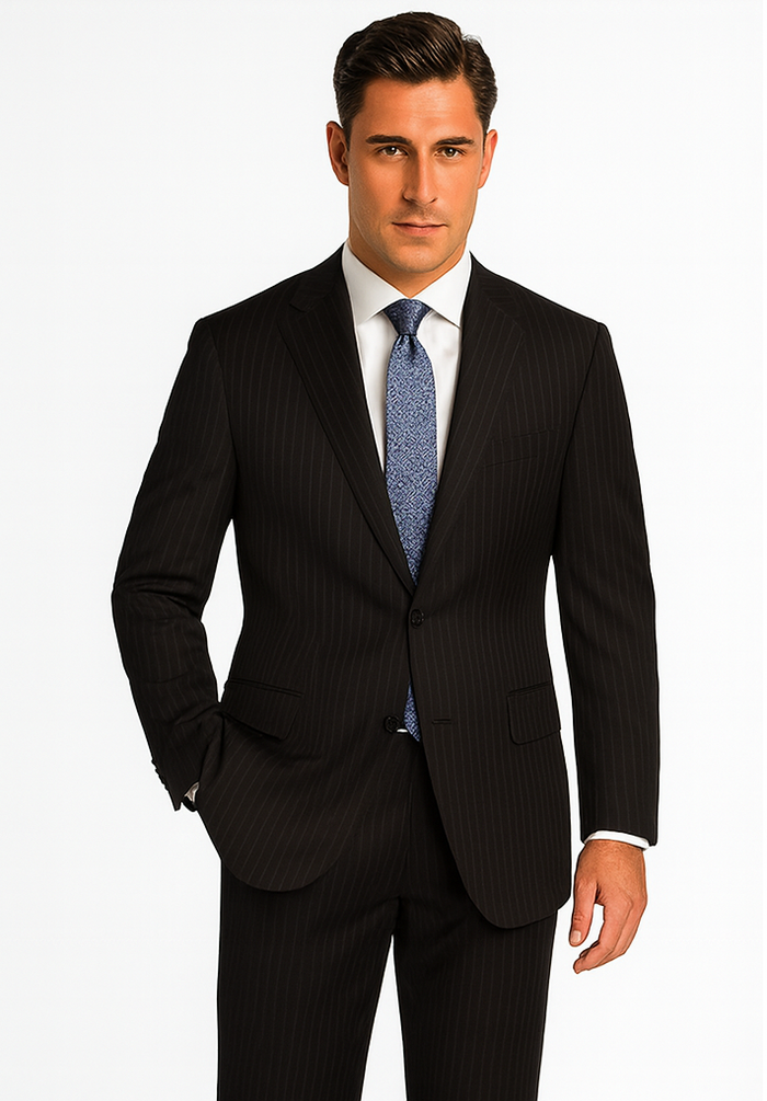 2 BUTTON COLOR BLACK WITH PINSTRIPE Men's SUIT VENT BACK JACKET STYLE WITH 1 PLEATED PANTS Online Discount Fashion Sale - Image 7