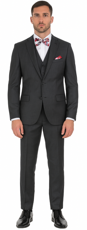 Vitali Brand Suits - Slim Fit Suit - Fitted Suit Men's Vent 2 Button Sharkskin Shiny Vested 3 Piece Suit Charcoal Online Discount Fashion Sale