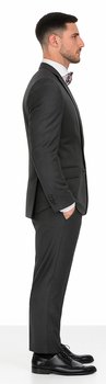 Vitali Brand Suits - 2 Button Sharkskin Textured Pattern Tapered Fit Suit With Vent Slim Fit Charcoal Online Discount Fashion Sale