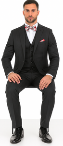 Vitali Brand Suits - 2 Button Sharkskin Textured Pattern Tapered Fit Suit With Vent Slim Fit Charcoal Online Discount Fashion Sale