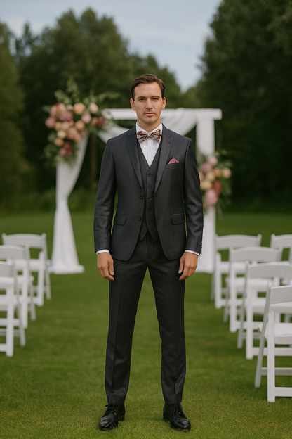 Vitali Brand Suits - Slim Fit Suit - Fitted Suit Men's Vent 2 Button Sharkskin Shiny Vested 3 Piece Suit Charcoal Online Discount Fashion Sale