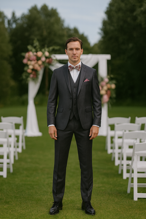 Vitali Brand Suits - 2 Button Sharkskin Textured Pattern Tapered Fit Suit With Vent Slim Fit Charcoal Online Discount Fashion Sale