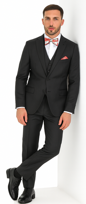 2 Button Sharkskin Textured Pattern Tapered Fit Suit With Vent Slim Fit Charcoal Online Discount Fashion Sale