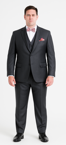 Vitali Brand Suits - Slim Fit Suit - Fitted Suit Men's Vent 2 Button Sharkskin Shiny Vested 3 Piece Suit Charcoal Online Discount Fashion Sale