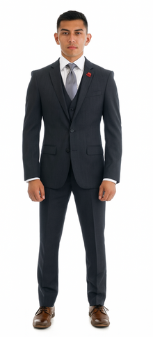 Vitali Brand Suits - 2 Button Sharkskin Textured Pattern Tapered Fit Suit Slim Fit With Vent Charcoal Online Discount Fashion Sale