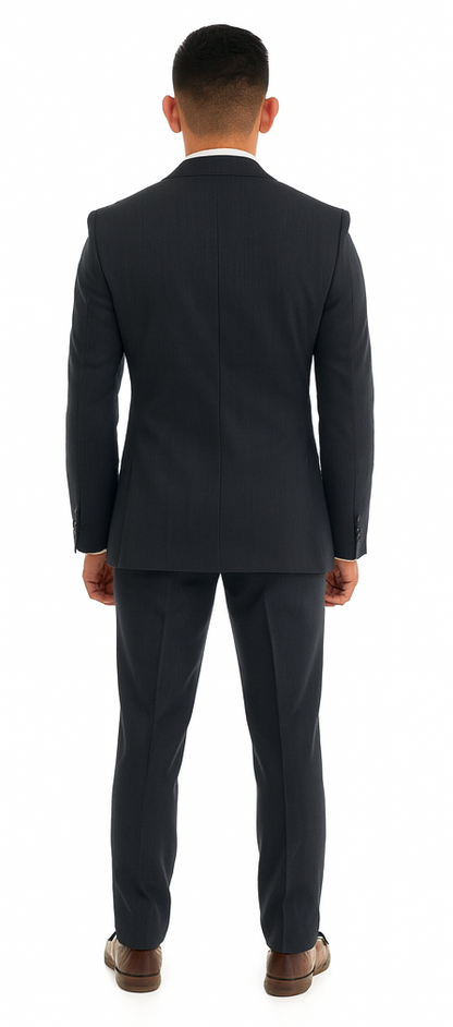 Vitali Brand Suits - 2 Button Sharkskin Textured Pattern Tapered Fit Suit Slim Fit With Vent Charcoal Online Discount Fashion Sale