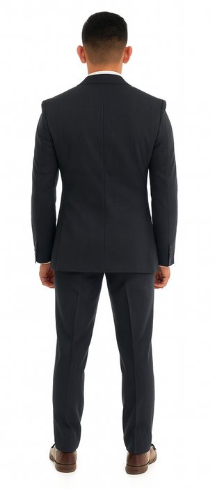 Vitali Brand Suits - 2 Button Sharkskin Textured Pattern Tapered Fit Suit Slim Fit With Vent Charcoal Online Discount Fashion Sale