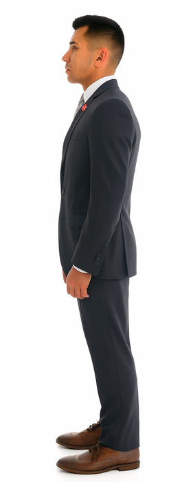 Vitali Brand Suits - 2 Button Sharkskin Textured Pattern Tapered Fit Suit Slim Fit With Vent Charcoal Online Discount Fashion Sale