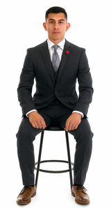 Vitali Brand Suits - 2 Button Sharkskin Textured Pattern Tapered Fit Suit Slim Fit With Vent Charcoal Online Discount Fashion Sale