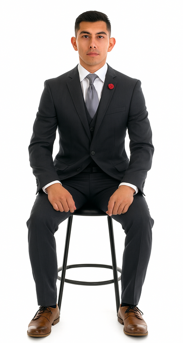 Vitali Brand Suits - 2 Button Sharkskin Textured Pattern Tapered Fit Suit Slim Fit With Vent Charcoal Online Discount Fashion Sale