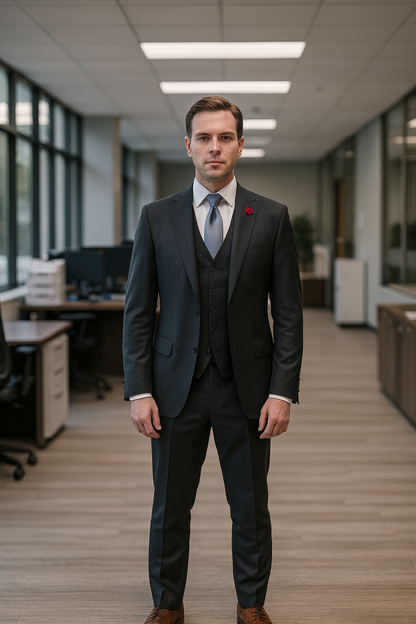 Vitali Brand Suits - 2 Button Sharkskin Textured Pattern Tapered Fit Suit Slim Fit With Vent Charcoal Online Discount Fashion Sale