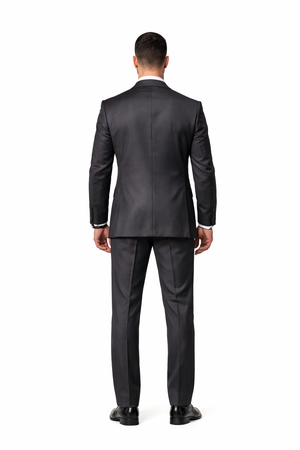 2 Button Heather Charcoal Suit with a Vest Super 150's Italian Pick Stitched Lapel Slanted Pocket  - Three Piece Suit - 100% Percent Wool Fabric Suit - Worsted Wool Business Suit - Image 2
