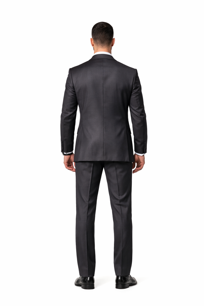 2 Button Heather Charcoal Suit with a Vest Super 150's Italian Pick Stitched Lapel Slanted Pocket  - Three Piece Suit - 100% Percent Wool Fabric Suit - Worsted Wool Business Suit - Image 2
