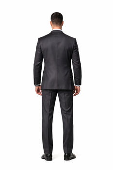 2 Button Heather Charcoal Suit with a Vest Super 150's Italian Pick Stitched Lapel Slanted Pocket  - Three Piece Suit - 100% Percent Wool Fabric Suit - Worsted Wool Business Suit - Image 2