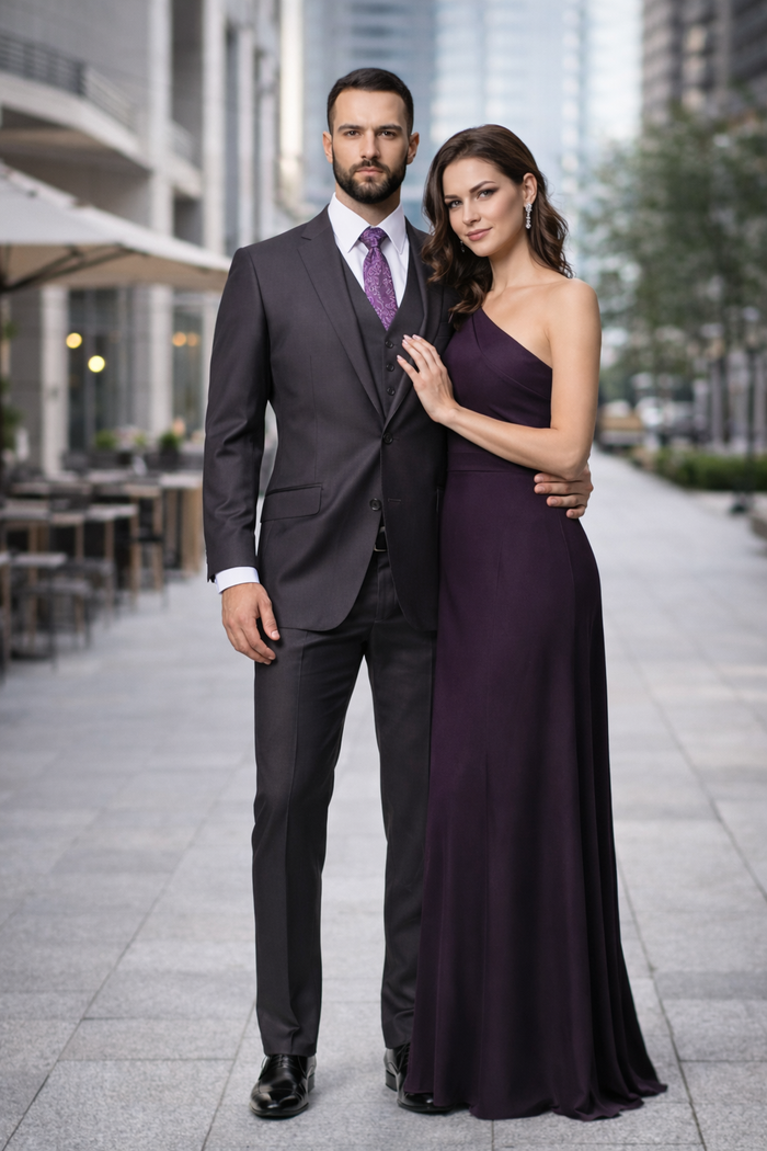 2 Button Heather Charcoal Suit with a Vest Super 150's Italian Pick Stitched Lapel Slanted Pocket  - Three Piece Suit - 100% Percent Wool Fabric Suit - Worsted Wool Business Suit - Image 3