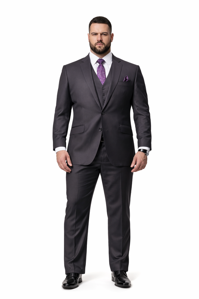 2 Button Heather Charcoal Suit with a Vest Super 150's Italian Pick Stitched Lapel Slanted Pocket  - Three Piece Suit - 100% Percent Wool Fabric Suit - Worsted Wool Business Suit - Image 6