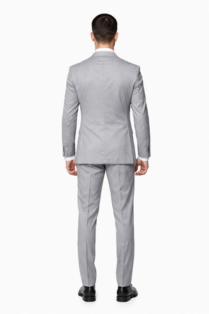 2 Button Light Gray ~ Grey Suit With A Vest Super 150'S Italian Pick Stitched Lapel Slanted Pocket  - Three Piece Suit - 100% Percent Wool Fabric Suit - Worsted Wool Business Suit - Image 2