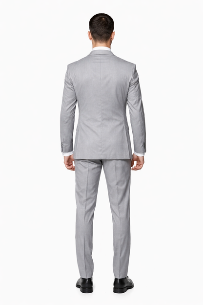 2 Button Light Gray ~ Grey Suit With A Vest Super 150'S Italian Pick Stitched Lapel Slanted Pocket  - Three Piece Suit - 100% Percent Wool Fabric Suit - Worsted Wool Business Suit - Image 2