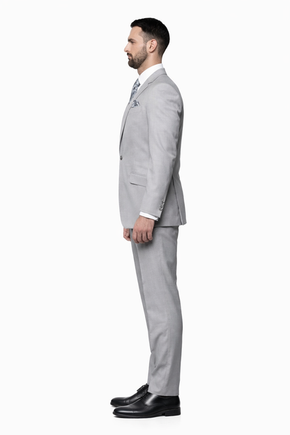 2 Button Light Gray ~ Grey Suit With A Vest Super 150'S Italian Pick Stitched Lapel Slanted Pocket  - Three Piece Suit - 100% Percent Wool Fabric Suit - Worsted Wool Business Suit - Image 7