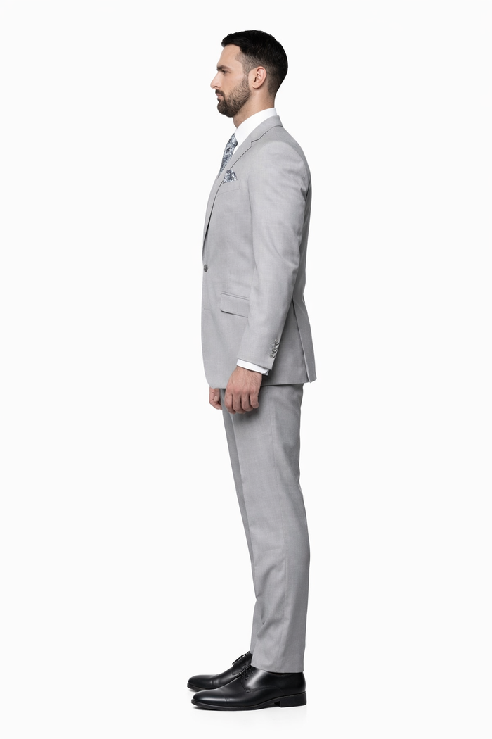 2 Button Light Gray ~ Grey Suit With A Vest Super 150'S Italian Pick Stitched Lapel Slanted Pocket  - Three Piece Suit - 100% Percent Wool Fabric Suit - Worsted Wool Business Suit - Image 7
