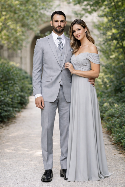 2 Button Light Gray ~ Grey Suit With A Vest Super 150'S Italian Pick Stitched Lapel Slanted Pocket  - Three Piece Suit - 100% Percent Wool Fabric Suit - Worsted Wool Business Suit - Image 3