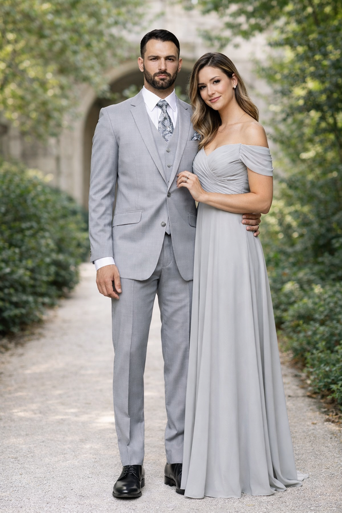 2 Button Light Gray ~ Grey Suit With A Vest Super 150'S Italian Pick Stitched Lapel Slanted Pocket  - Three Piece Suit - 100% Percent Wool Fabric Suit - Worsted Wool Business Suit - Image 3
