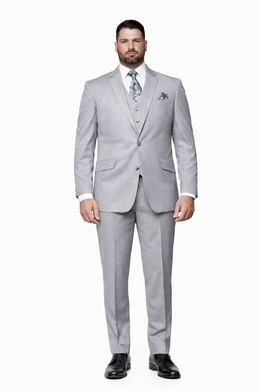 2 Button Light Gray ~ Grey Suit With A Vest Super 150'S Italian Pick Stitched Lapel Slanted Pocket  - Three Piece Suit - 100% Percent Wool Fabric Suit - Worsted Wool Business Suit - Image 6