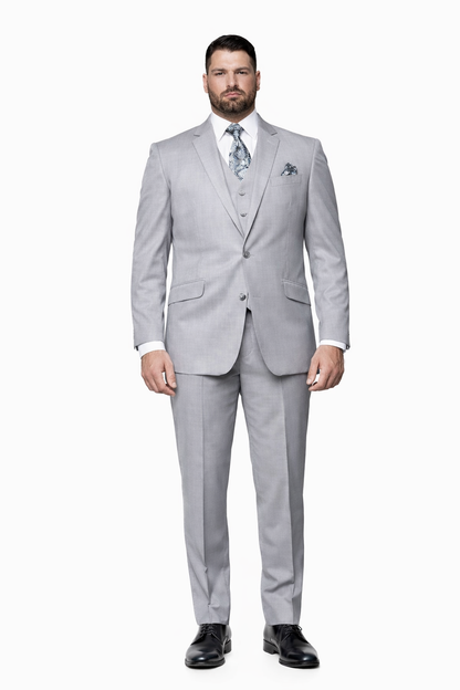 2 Button Light Gray ~ Grey Suit With A Vest Super 150'S Italian Pick Stitched Lapel Slanted Pocket  - Three Piece Suit - 100% Percent Wool Fabric Suit - Worsted Wool Business Suit - Image 6