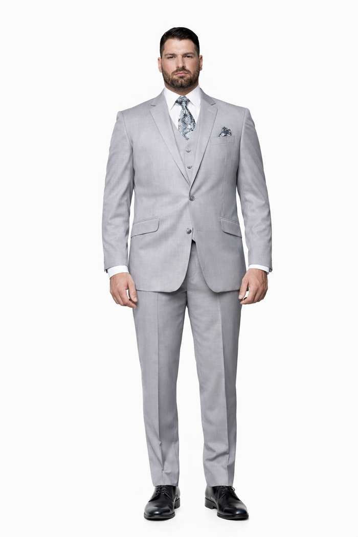 2 Button Light Gray ~ Grey Suit With A Vest Super 150'S Italian Pick Stitched Lapel Slanted Pocket  - Three Piece Suit - 100% Percent Wool Fabric Suit - Worsted Wool Business Suit - Image 6
