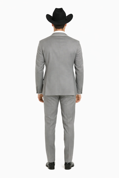 2 Button Notch Collar Rayon/Poly Eleganza Formal Modern Fit Suits Dinner Jacket/Blazer~Grey Suit Fashion Tuxedo For Men