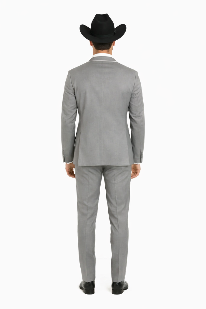 2 Button Notch Collar Rayon/Poly Eleganza Formal Modern Fit Suits Dinner Jacket/Blazer~Grey Suit Fashion Tuxedo For Men