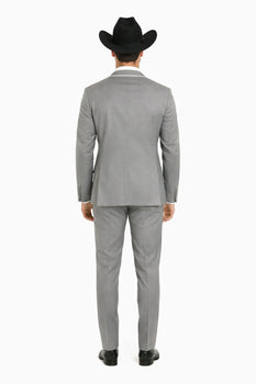 2 Button Notch Collar Rayon/Poly Eleganza Formal Modern Fit Suits Dinner Jacket/Blazer~Grey Suit Fashion Tuxedo For Men
