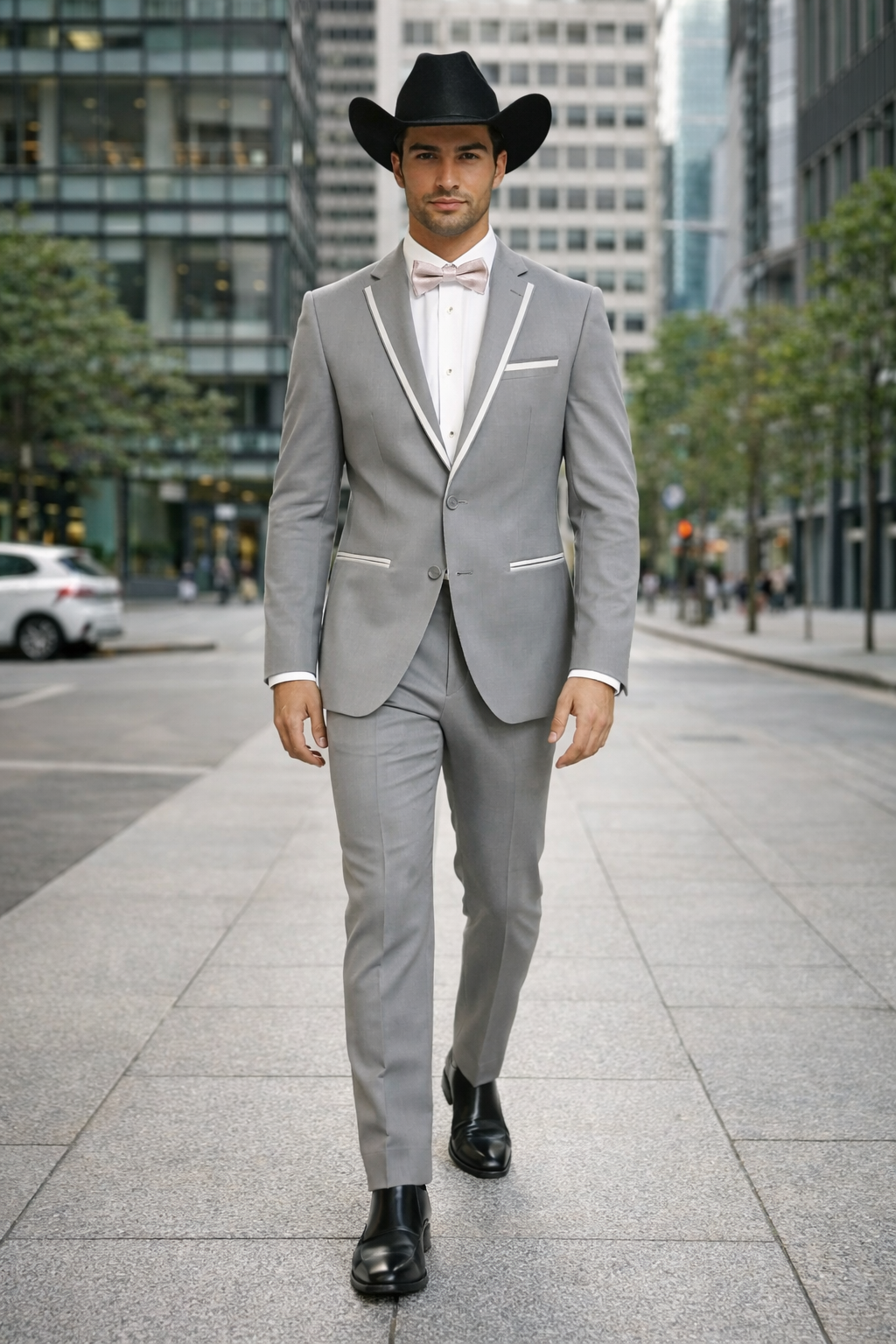 2 Button Notch Collar Rayon/Poly Eleganza Formal Modern Fit Suits Dinner Jacket/Blazer~Grey Suit Fashion Tuxedo For Men