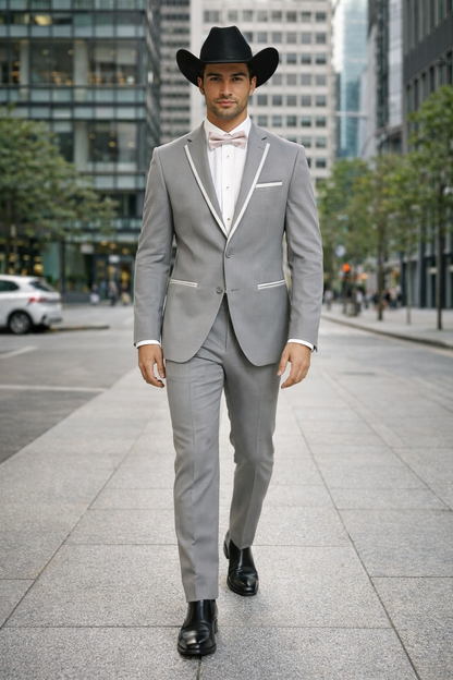 2 Button Notch Collar Rayon/Poly Eleganza Formal Modern Fit Suits Dinner Jacket/Blazer~Grey Suit Fashion Tuxedo For Men