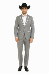 2 Button Notch Collar Rayon/Poly Eleganza Formal Modern Fit Suits Dinner Jacket/Blazer~Grey Suit Fashion Tuxedo For Men