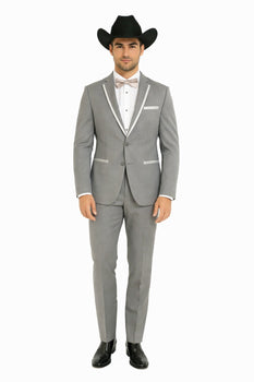 2 Button Notch Collar Rayon/Poly Eleganza Formal Modern Fit Suits Dinner Jacket/Blazer~Grey Suit Fashion Tuxedo For Men