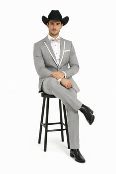 2 Button Notch Collar Rayon/Poly Eleganza Formal Modern Fit Suits Dinner Jacket/Blazer~Grey Suit Fashion Tuxedo For Men