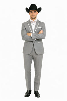 2 Button Notch Collar Rayon/Poly Eleganza Formal Modern Fit Suits Dinner Jacket/Blazer~Grey Suit Fashion Tuxedo For Men