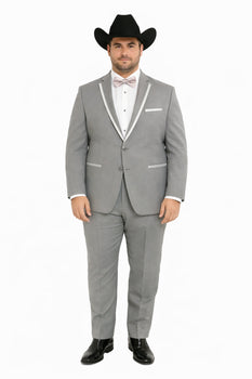 2 Button Notch Collar Rayon/Poly Eleganza Formal Modern Fit Suits Dinner Jacket/Blazer~Grey Suit Fashion Tuxedo For Men