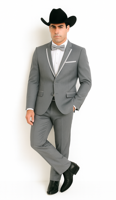 2 Button Notch Collar Rayon/Poly Eleganza Formal Modern Fit Suits Dinner Jacket/Blazer~Grey Suit Fashion Tuxedo For Men