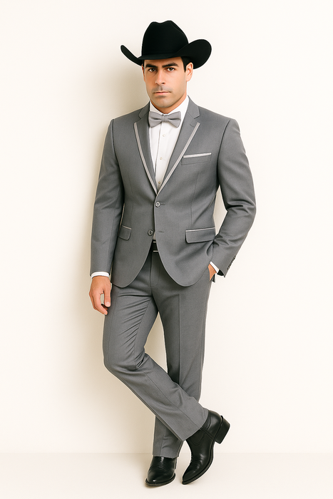 2 Button Notch Collar Rayon/Poly Eleganza Formal Modern Fit Suits Dinner Jacket/Blazer~Grey Suit Fashion Tuxedo For Men