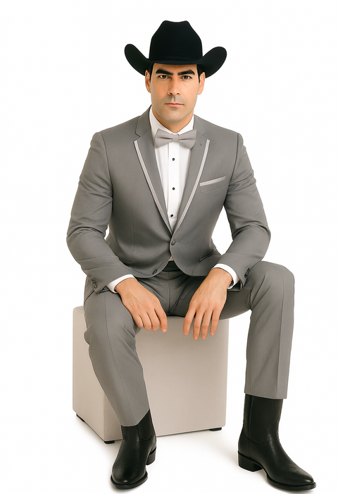 2 Button Notch Collar Rayon/Poly Eleganza Formal Modern Fit Suits Dinner Jacket/Blazer~Grey Suit Fashion Tuxedo For Men