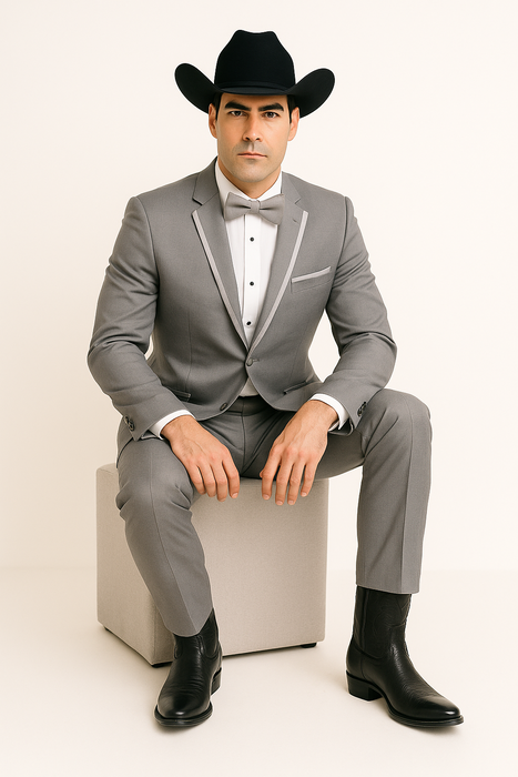 2 Button Notch Collar Rayon/Poly Eleganza Formal Modern Fit Suits Dinner Jacket/Blazer~Grey Suit Fashion Tuxedo For Men