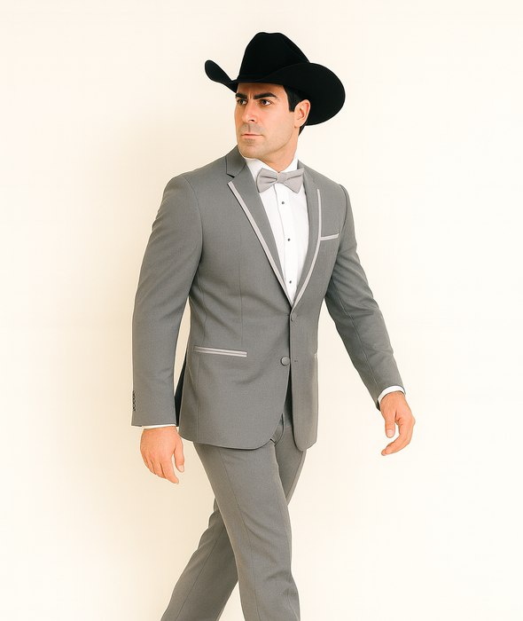 2 Button Notch Collar Rayon/Poly Eleganza Formal Modern Fit Suits Dinner Jacket/Blazer~Grey Suit Fashion Tuxedo For Men