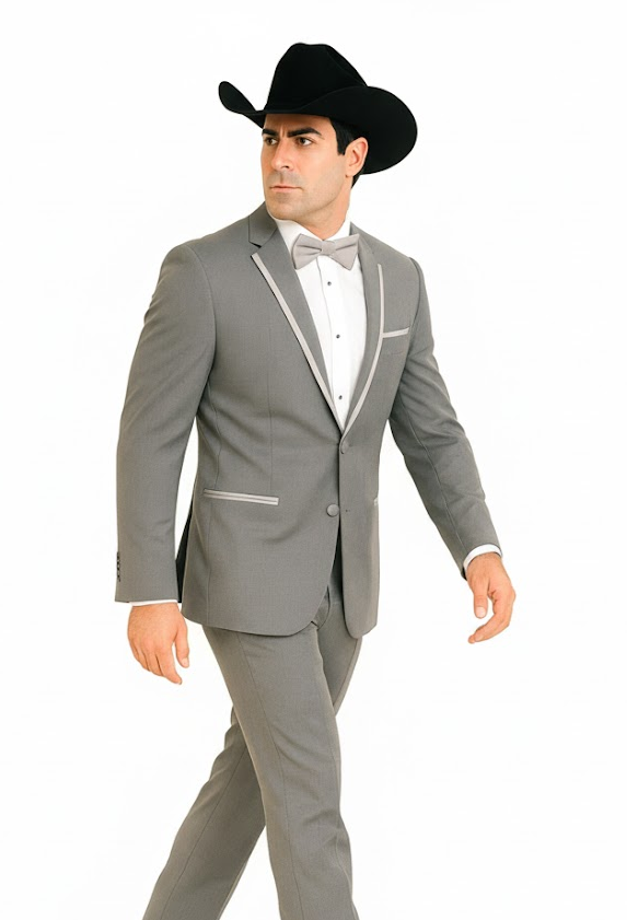 2 Button Notch Collar Rayon/Poly Eleganza Formal Modern Fit Suits Dinner Jacket/Blazer~Grey Suit Fashion Tuxedo For Men - Image 6