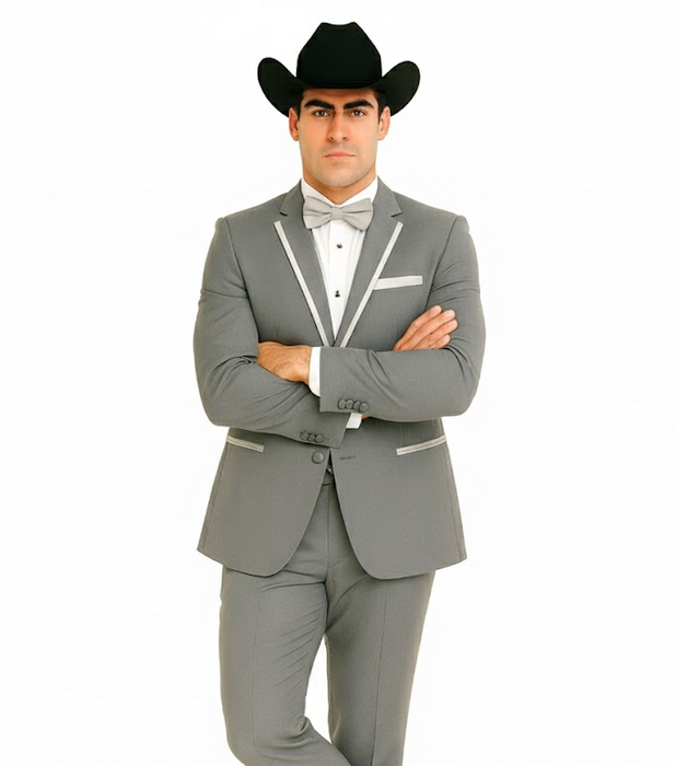 2 Button Notch Collar Rayon/Poly Eleganza Formal Modern Fit Suits Dinner Jacket/Blazer~Grey Suit Fashion Tuxedo For Men